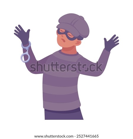 Man Criminal with Handcuffs Commit Crime and Theft Vector Illustration