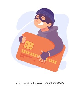 Man Criminal in Mask Holding Credit Card Committing Crime Vector Illustration