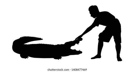 Man in crocodile show silhouette vector on white