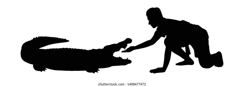 Man in crocodile show silhouette vector on white
