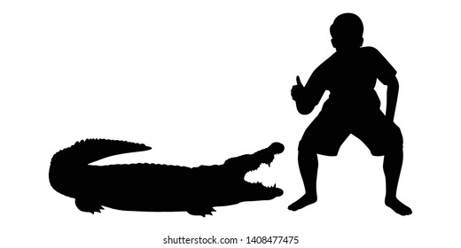 Man in crocodile show silhouette vector on white