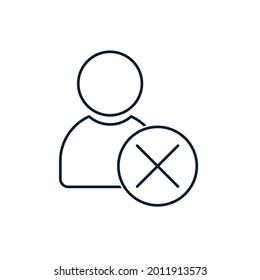 Hombre, cruza, cancela señal. El concepto de prohibir a un usuario, la prohibición. Icono de visión aislado en fondo blanco.
