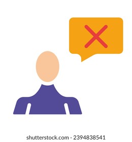 Man with a cross in speech bubble. Deny, prohibit, block, disagree, message, business communication, conversation, email, correspondence, ban. Colorful icon on white background - Shutterstock ID 2394838541