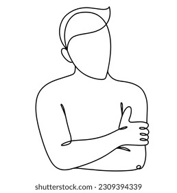 The man crossed his arms over his chest. One line drawing for different uses. Vector illustration.