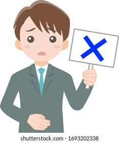 Un hombre con la etiqueta cruzada