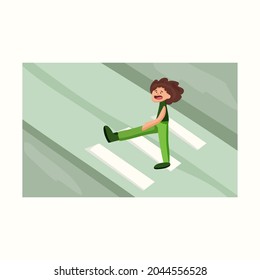 Un hombre cruza la calle. Ilustración vectorial en estilo plano