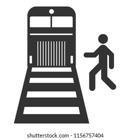 Man crossing railway line. Vector.