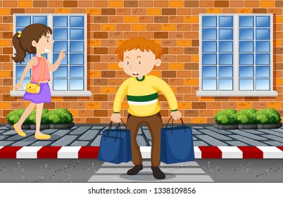 A man crossing the road illustration