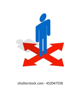 Man at crossroads icon in isometric 3d style isolated on white background. People symbol