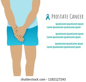 man crotch short pants because of pain from prostate cancer ,vector men's health concept