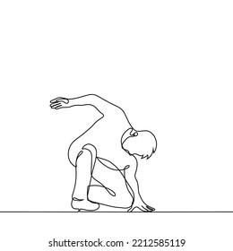 man crouched in superhero pose, spider pose - one line drawing vector