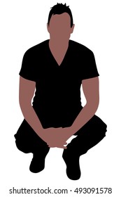 man crouching on white background