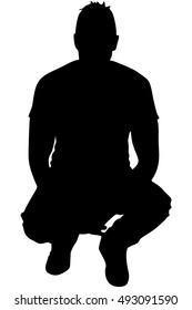 Man Crouching On White Background