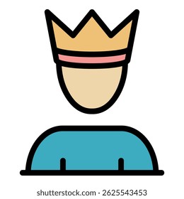 Man with crown icon. Outline man with crown vector icon color flat isolated
