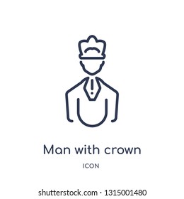 man with crown icon from people outline collection. Thin line man with crown icon isolated on white background.