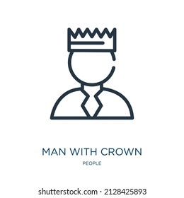 man with crown thin line icon. crown, gold linear icons from people concept isolated outline sign. Vector illustration symbol element for web design and apps.