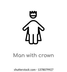 man with crown vector line icon. Simple element illustration. man with crown outline icon from people concept. Can be used for web and mobile