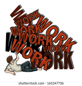 man crushed by a load of work, vector illustration