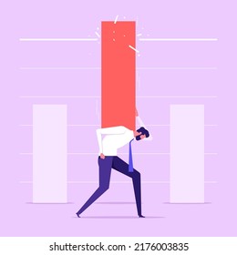 Man Crushing Ceiling By Upward Arrows. Concept Of Breaking Limits, Exceeding Boundaries, Overcoming Obstacles, Business Progress And Development. Flat Vector Illustration 