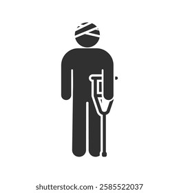 man with crutch, injury icon, person standing isolated on transparent, stick figure stickman, human silhouette