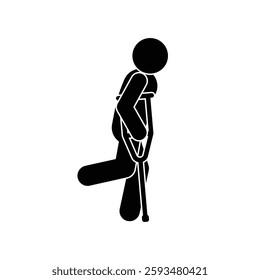 man with crutch, injury icon, person standing isolated on transparent, stick figure stickman, human silhouette