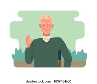 man in crutch perfectly imperfect character vector illustration design