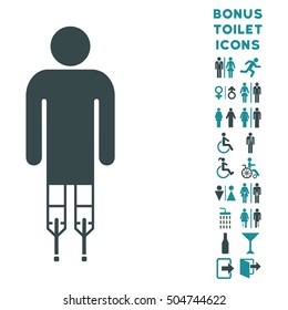 Man Crutches icon and bonus man and woman restroom symbols. Vector illustration style is flat iconic bicolor symbols, soft blue colors, white background.