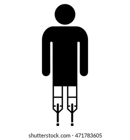 Man Crutches icon. Vector style is flat iconic symbol with rounded angles, black color, white background.