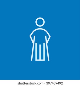 Man with crutches line icon.