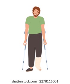 Man with crutches and plastered foot, broken Leg
