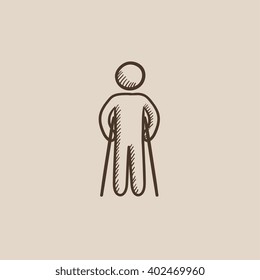 Man with crutches sketch icon.