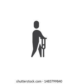 Man with crutches vector icon. filled flat sign for mobile concept and web design. Disabled man glyph icon. Symbol, logo illustration. Vector graphics
