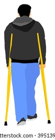 Man with crutches vector illustration isolated on white background. disabled man on crutches.