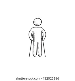 Man with crutches vector sketch icon isolated on background. Hand drawn Man with crutches icon. Man with crutches sketch icon for infographic, website or app.