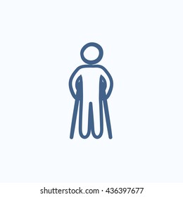 Man with crutches vector sketch icon isolated on background. Hand drawn Man with crutches icon. Man with crutches sketch icon for infographic, website or app.