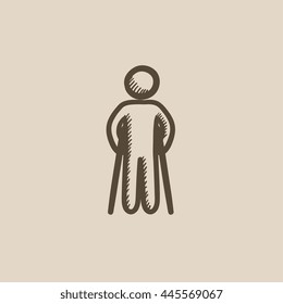 Man with crutches vector sketch icon isolated on background. Hand drawn Man with crutches icon. Man with crutches sketch icon for infographic, website or app.