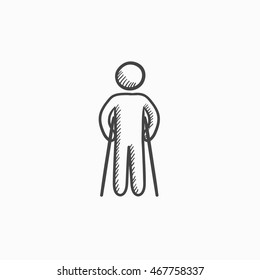 Man with crutches vector sketch icon isolated on background. Hand drawn Man with crutches icon. Man with crutches sketch icon for infographic, website or app.