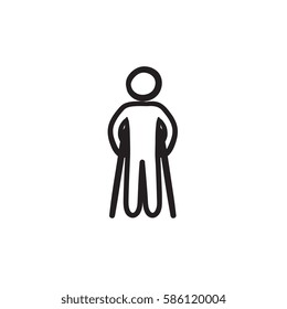 Man with crutches vector sketch icon isolated on background. Hand drawn Man with crutches icon. Man with crutches sketch icon for infographic, website or app.