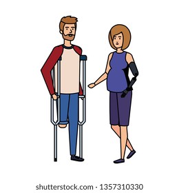 man in crutches with woman with prosthesis