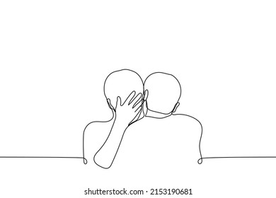 man is crying and another is hugging and comforting him - one line drawing vector. concept of comfort, empathy, emotional support, friendship, comfort