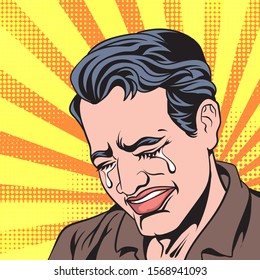 A man crying.Pop art retro vector illustration