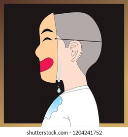 man crying behind the smile mask cartoon vector illustration
