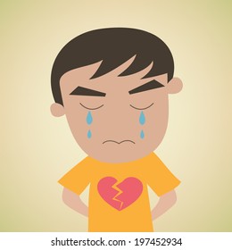 Man Crying and Broken Heart Vector