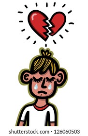man crying with divided heart
