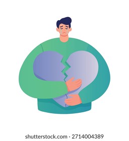 Hombre llorando y sosteniendo un corazón roto