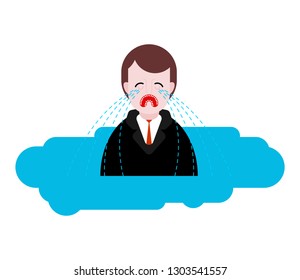 Man crying puddle. Despair. Sad male in puddle of tears