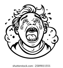 A man crying with sadness, glyph style sticker 