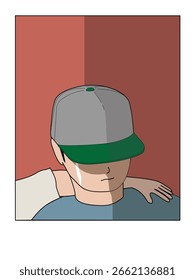 Um homem chorando com lágrimas usando um boné branco e uma mão no ombro.