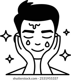 A man is crying while getting his face washed