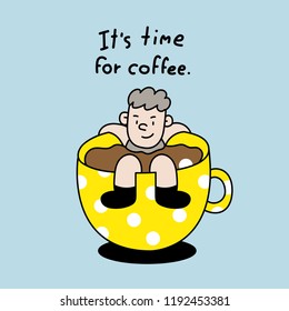 man in the cup of coffee.coffee time, illustration vector.